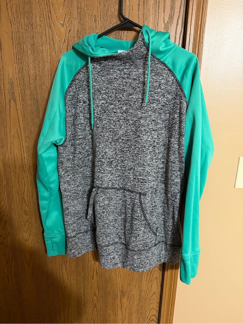J. America Gray Sweatshirt with Teal Hood and Sleeves